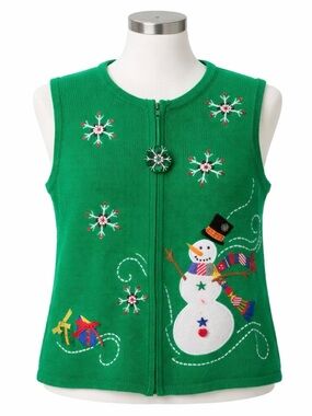 Vintage Tiara International
Christmas Sweater Vest Green
Snowman. Women's Small.
